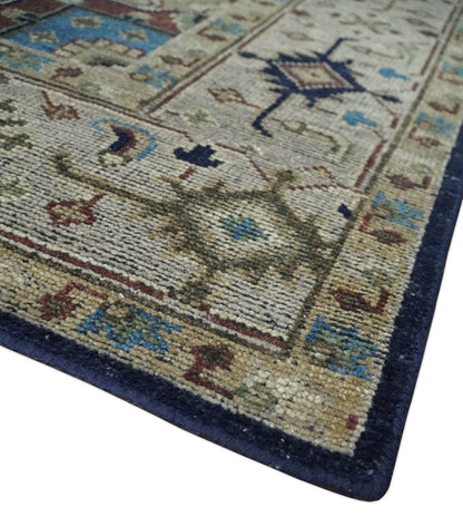 Hand - Knotted Wool Heriz Rug Brown Beige and Blue Traditional Design 8x10 - MyTuftedRugs.com