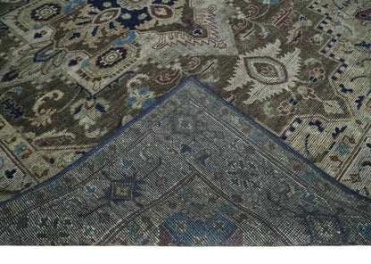 Hand - Knotted Wool Heriz Rug Brown Beige and Blue Traditional Design 8x10 - MyTuftedRugs.com