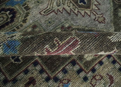 Hand - Knotted Wool Heriz Rug Brown Beige and Blue Traditional Design 8x10 - MyTuftedRugs.com