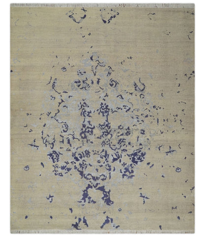 Hand - Knotted Wool Rug Beige Blue and Silver Traditional Design 8x10 - MyTuftedRugs.com