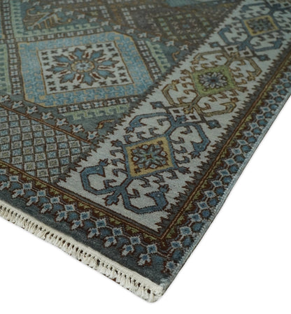 Hand - Knotted Wool Rug Blue and Brown Traditional Design 8x10 - MyTuftedRugs.com