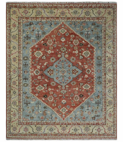 Hand - Knotted Wool Rug – Gray, Rust & Beige Traditional Medallion (8x10) - MyTuftedRugs.com