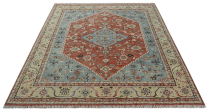 Hand - Knotted Wool Rug – Gray, Rust & Beige Traditional Medallion (8x10) - MyTuftedRugs.com