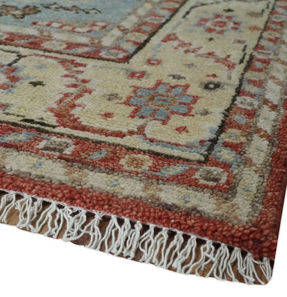 Hand - Knotted Wool Rug – Gray, Rust & Beige Traditional Medallion (8x10) - MyTuftedRugs.com