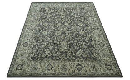 Hand - Tufted 8x10 Antique Design Rug | Charcoal & Beige Wool - MyTuftedRugs.com