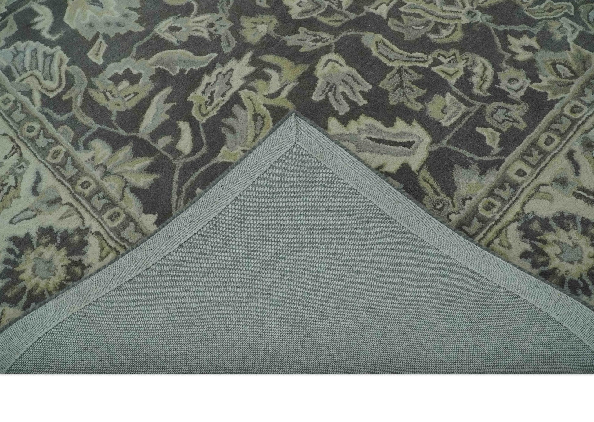 Hand - Tufted 8x10 Antique Design Rug | Charcoal & Beige Wool - MyTuftedRugs.com