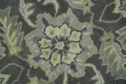 Hand - Tufted 8x10 Antique Design Rug | Charcoal & Beige Wool - MyTuftedRugs.com