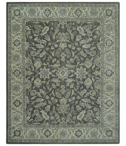 Hand - Tufted 8x10 Antique Design Rug | Charcoal & Beige Wool - MyTuftedRugs.com
