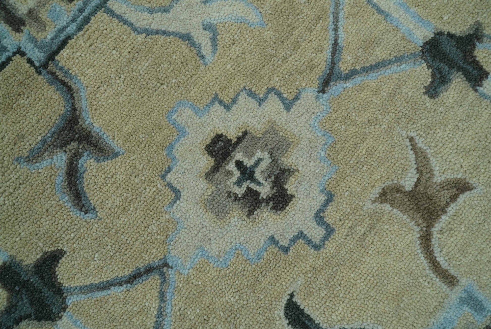 Hand - Tufted 8x10 Oriental Oushak Rug | Beige, Ivory & Blue Wool - MyTuftedRugs.com
