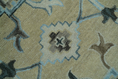 Hand - Tufted 8x10 Oriental Oushak Rug | Beige, Ivory & Blue Wool - MyTuftedRugs.com