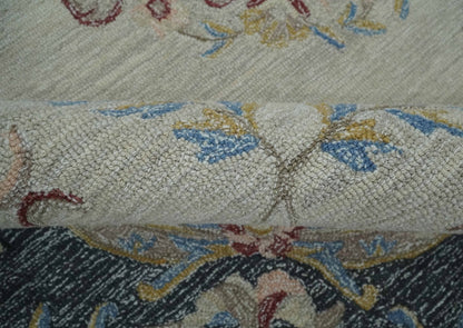 Hand - Tufted Wool Rug 8x10 – Silver & Charcoal Aubusson Design - MyTuftedRugs.com