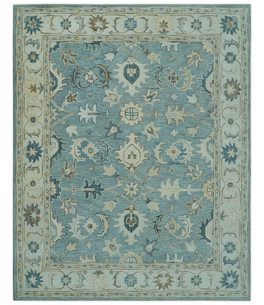 Hand - Tufted Wool Rug – Blue, Ivory & Beige Oushak (8x10) - MyTuftedRugs.com