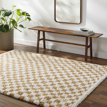Kieu Mustard & Ivory Checkered Area Rug - MyTuftedRugs.com