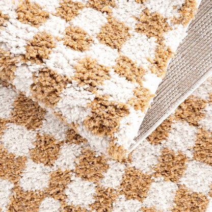 Kieu Mustard & Ivory Checkered Area Rug - MyTuftedRugs.com