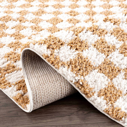 Kieu Mustard & Ivory Checkered Area Rug - MyTuftedRugs.com