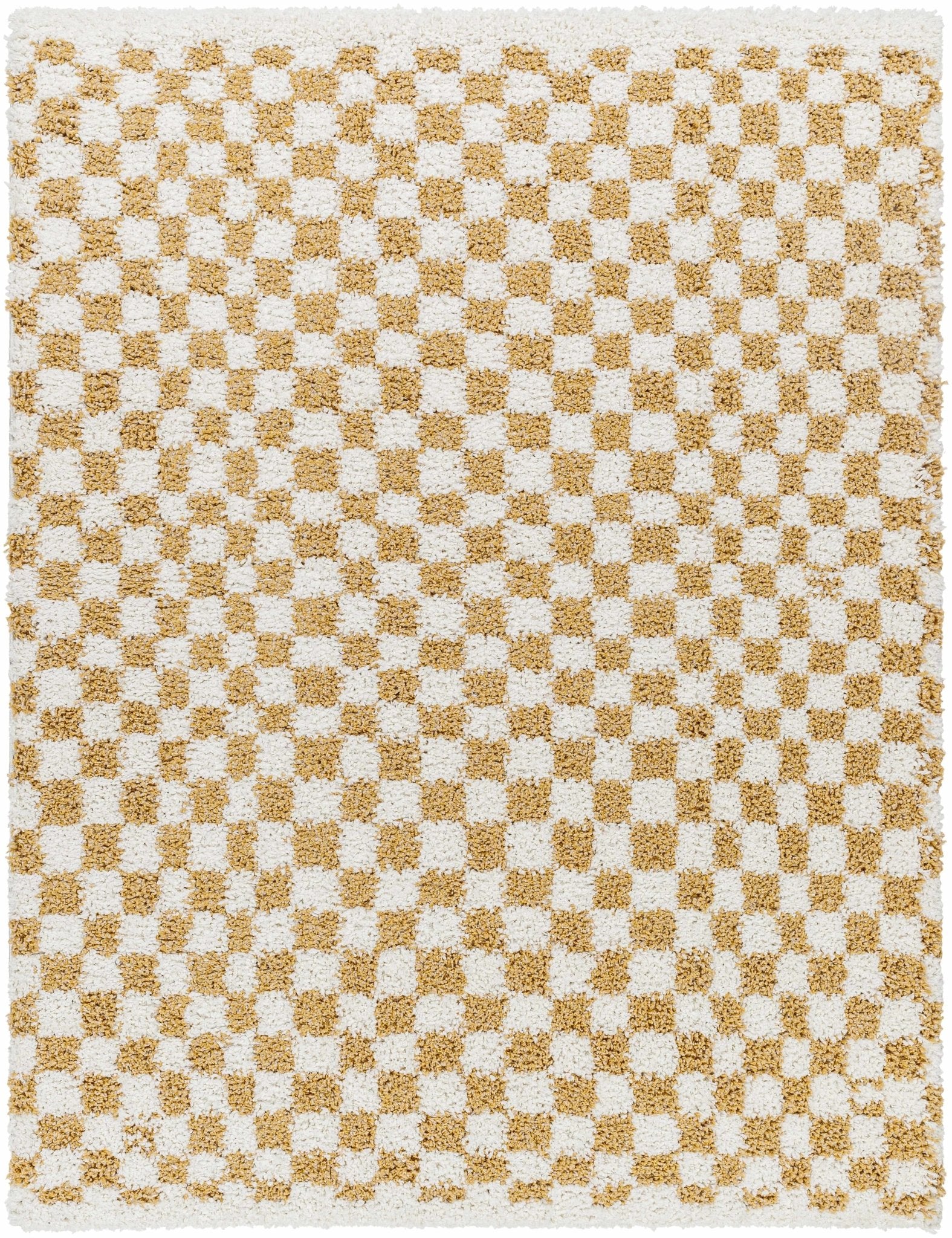 Kieu Mustard & Ivory Checkered Area Rug - MyTuftedRugs.com