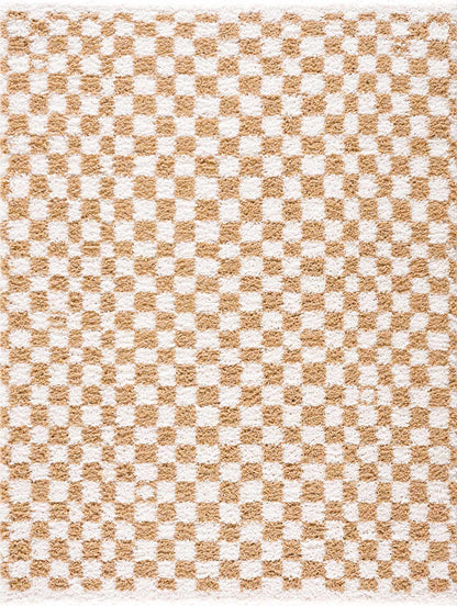 Kieu Mustard & Ivory Checkered Area Rug - MyTuftedRugs.com
