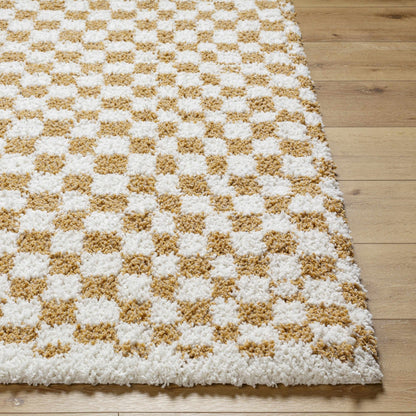Kieu Mustard & Ivory Checkered Area Rug - MyTuftedRugs.com
