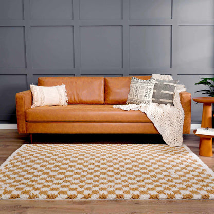 Kieu Mustard & Ivory Checkered Area Rug - MyTuftedRugs.com
