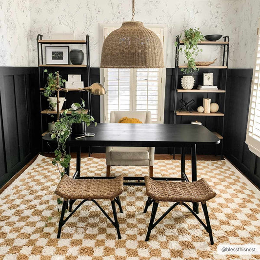 Kieu Mustard & Ivory Checkered Area Rug - MyTuftedRugs.com