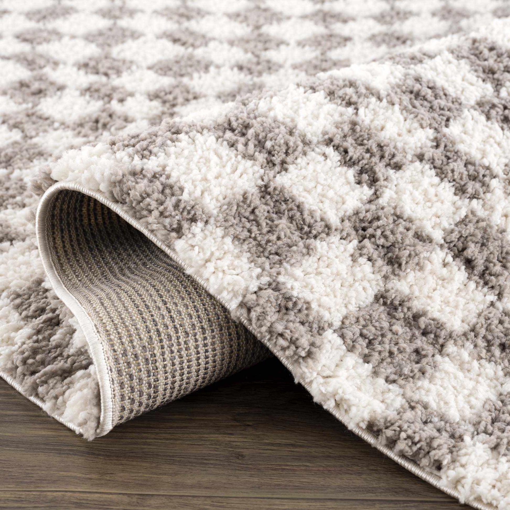 Kieu Taupe Checkered Plush Rug - MyTuftedRugs.com