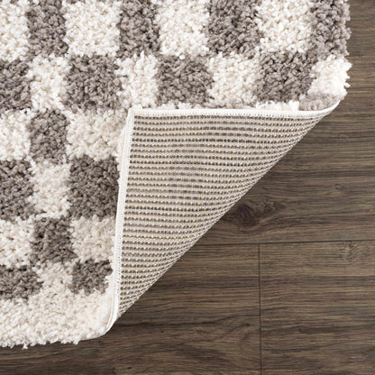 Kieu Taupe Checkered Plush Rug - MyTuftedRugs.com