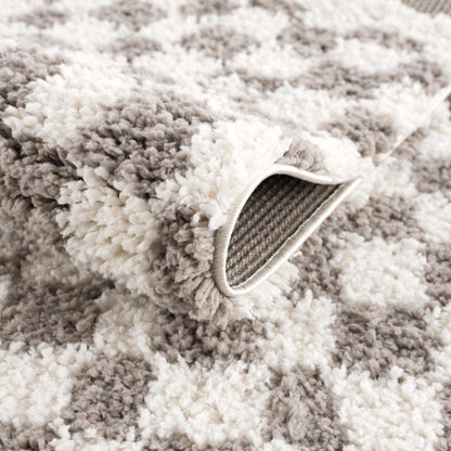Kieu Taupe Checkered Plush Rug - MyTuftedRugs.com
