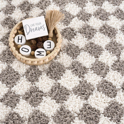 Kieu Taupe Checkered Plush Rug - MyTuftedRugs.com