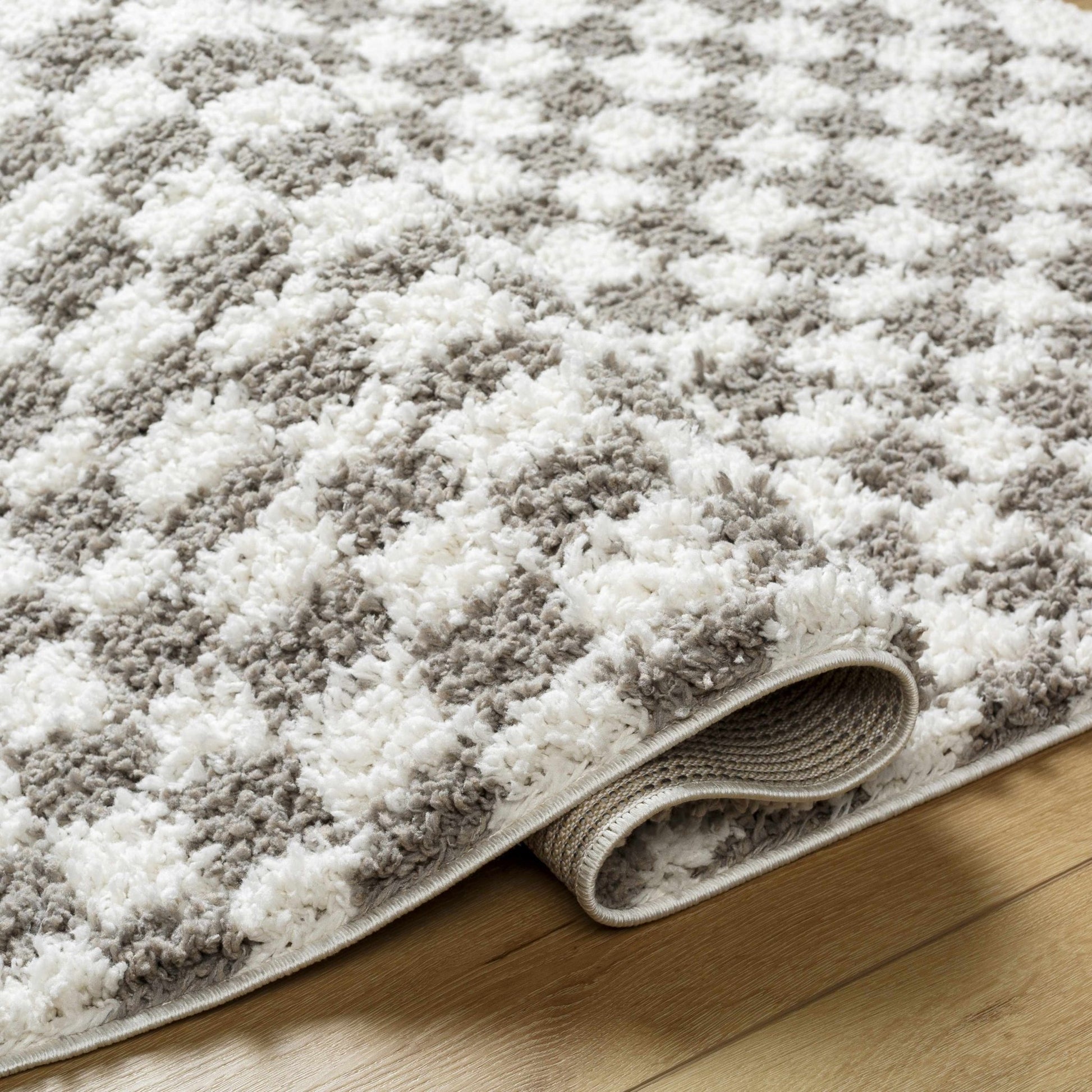 Kieu Taupe Checkered Plush Rug - MyTuftedRugs.com