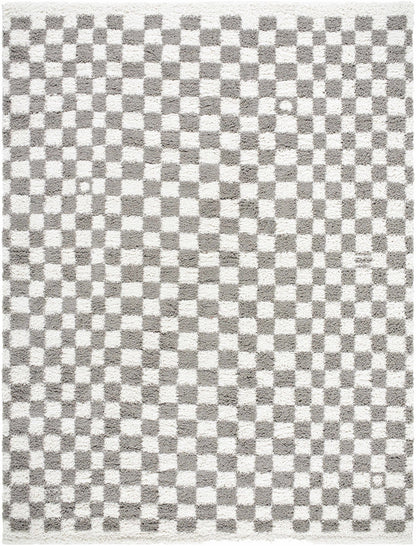 Kieu Taupe Checkered Plush Rug - MyTuftedRugs.com