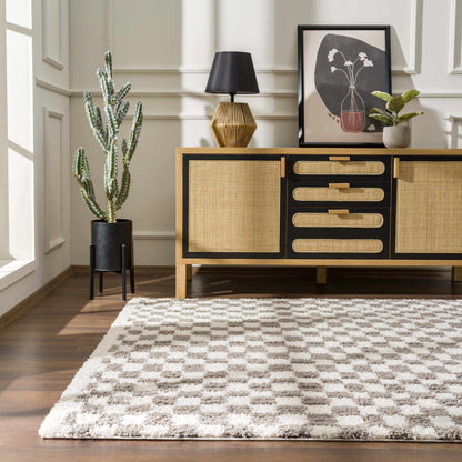Kieu Taupe Checkered Plush Rug - MyTuftedRugs.com
