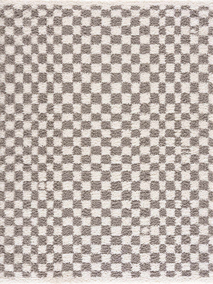 Kieu Taupe Checkered Plush Rug - MyTuftedRugs.com