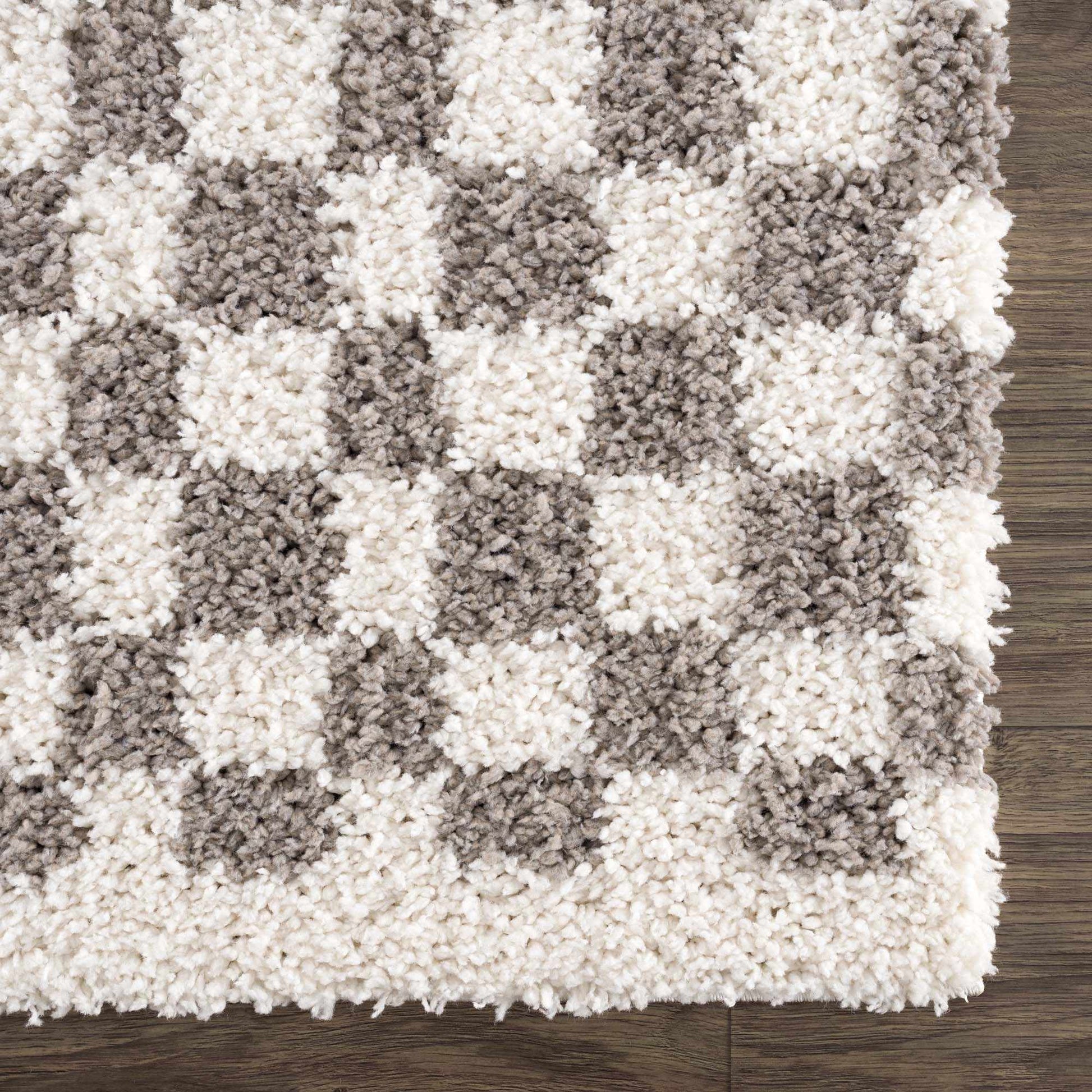 Kieu Taupe Checkered Plush Rug - MyTuftedRugs.com