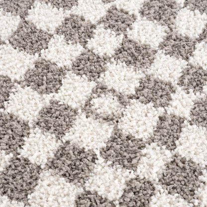 Kieu Taupe Checkered Plush Rug - MyTuftedRugs.com