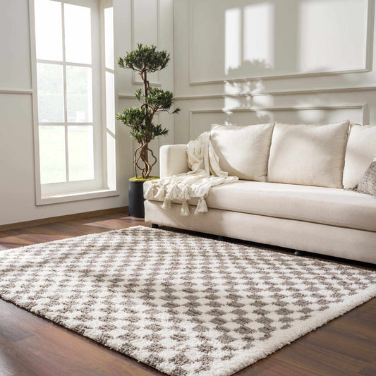 Kieu Taupe Checkered Plush Rug - MyTuftedRugs.com