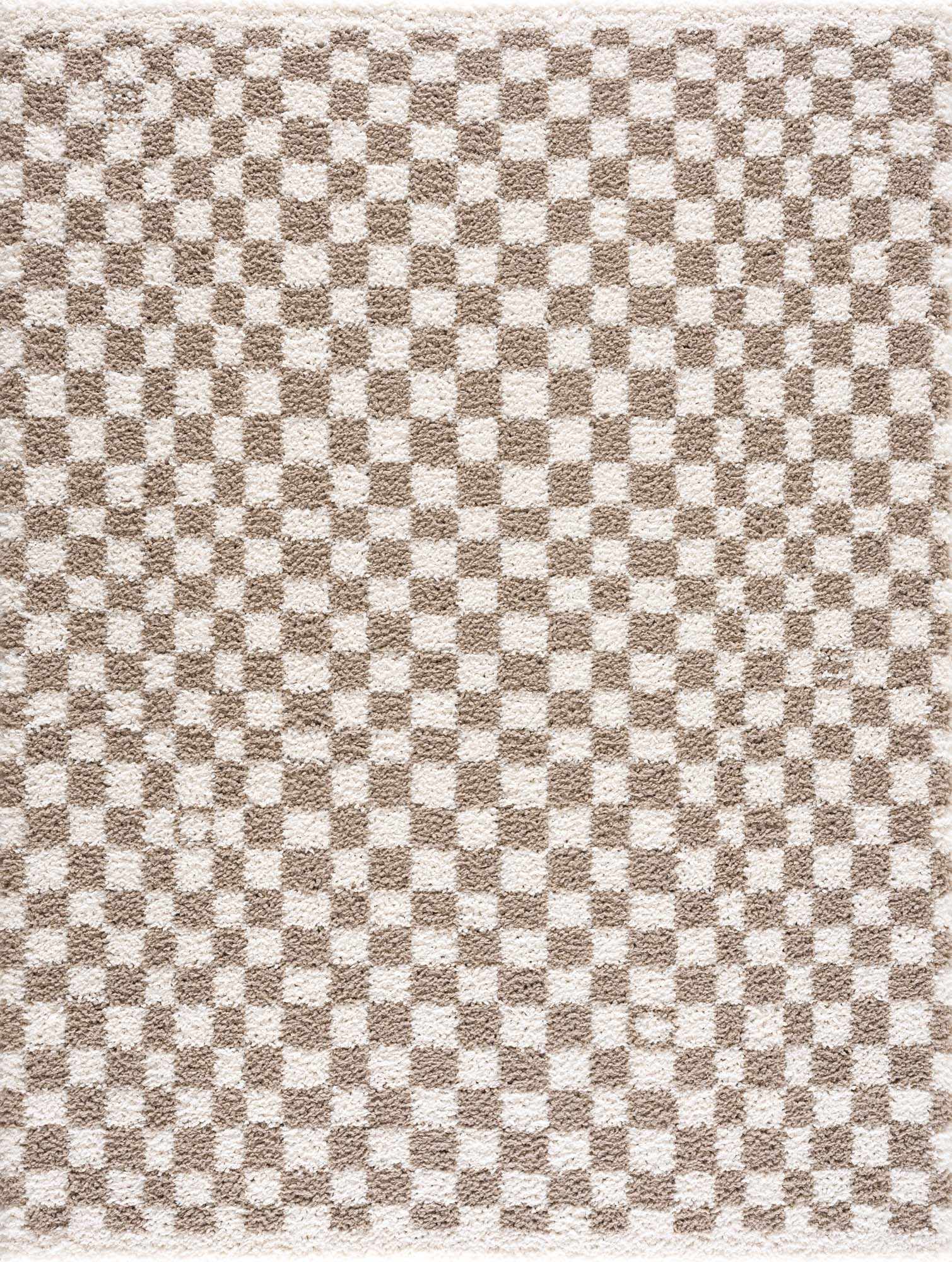 Kieu Taupe Checkered Shag Rug - MyTuftedRugs.com