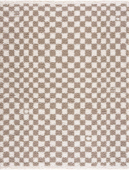 Kieu Taupe Checkered Shag Rug - MyTuftedRugs.com