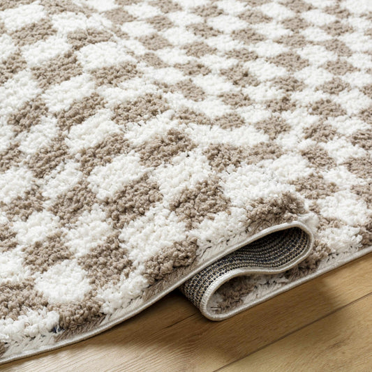 Kieu Taupe Checkered Shag Rug - MyTuftedRugs.com