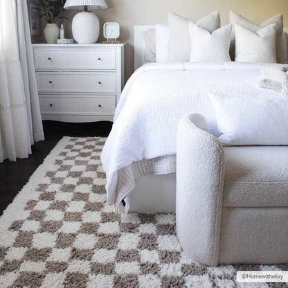 Kieu Taupe Checkered Shag Rug - MyTuftedRugs.com