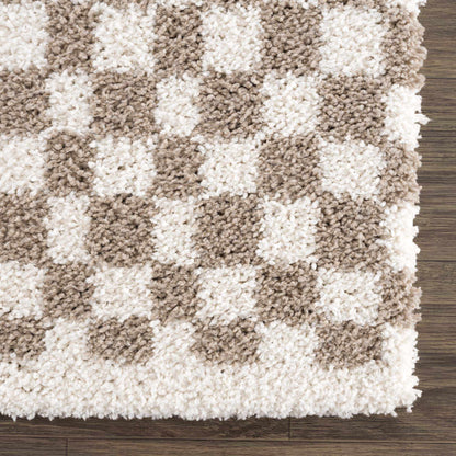 Kieu Taupe Checkered Shag Rug - MyTuftedRugs.com