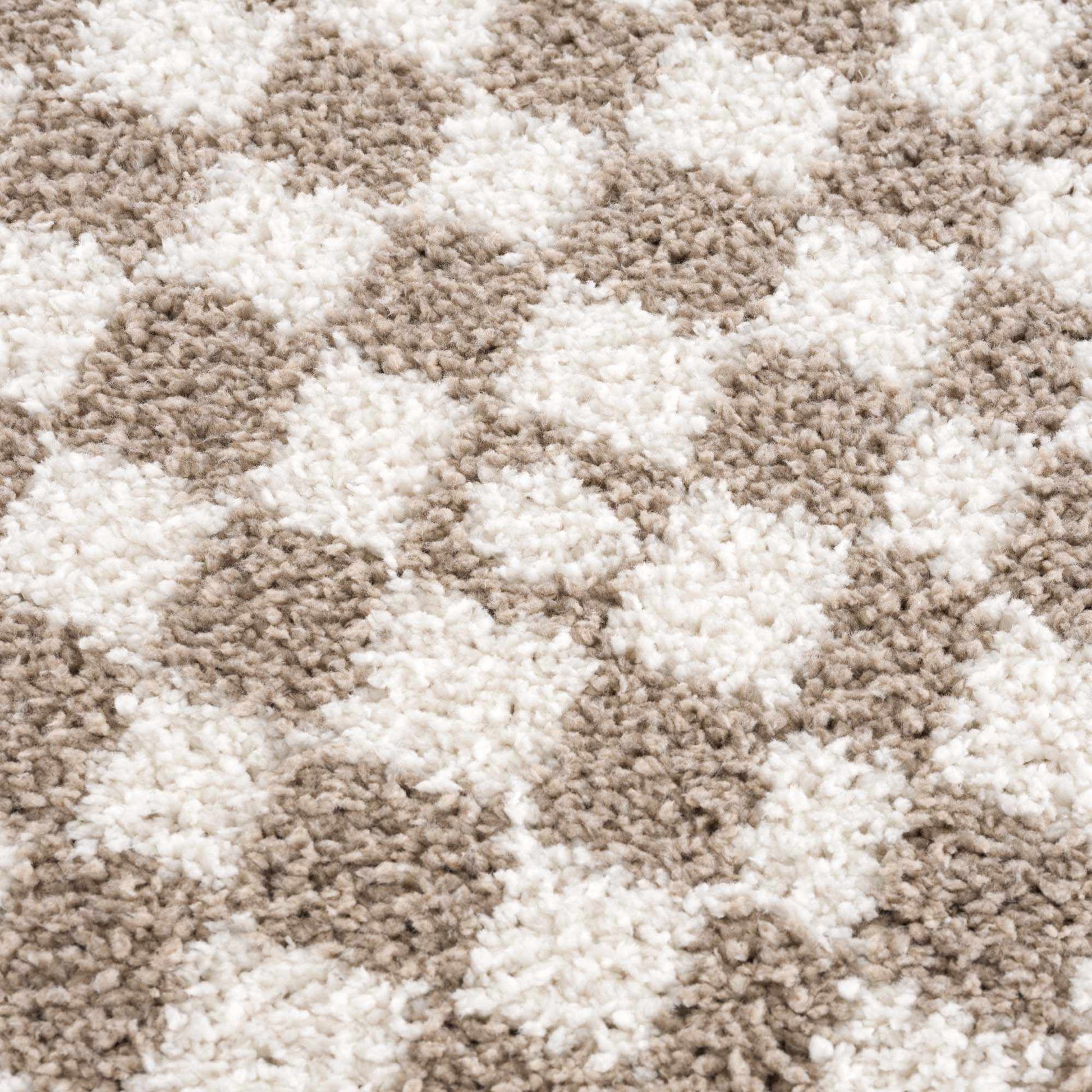 Kieu Taupe Checkered Shag Rug - MyTuftedRugs.com