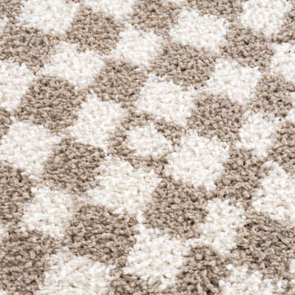 Kieu Taupe Checkered Shag Rug - MyTuftedRugs.com