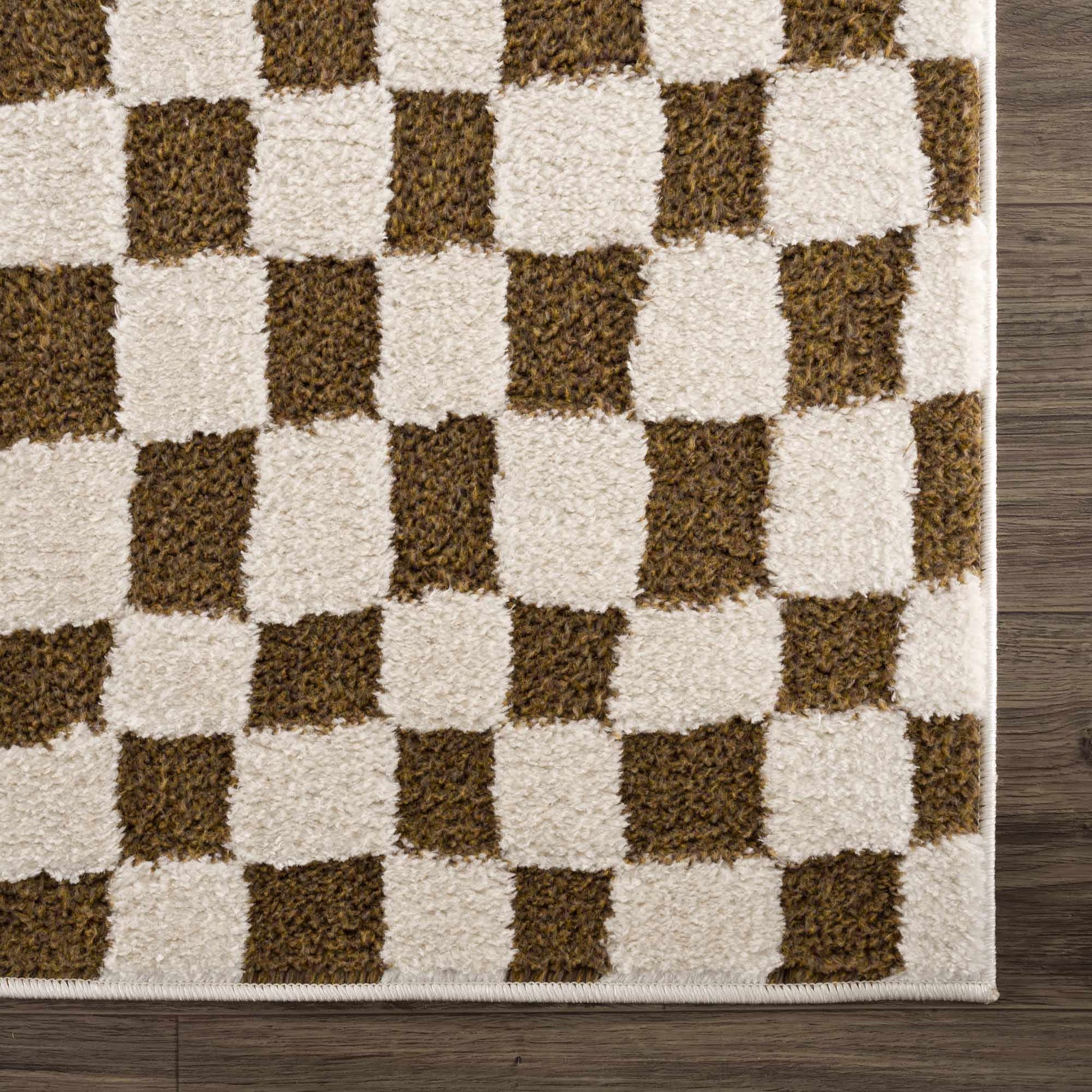 Lajos Brown Checkered Shag Rug - MyTuftedRugs.com