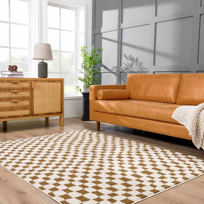 Lajos Brown Checkered Shag Rug - MyTuftedRugs.com