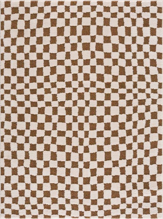 Lajos Brown Checkered Shag Rug - MyTuftedRugs.com