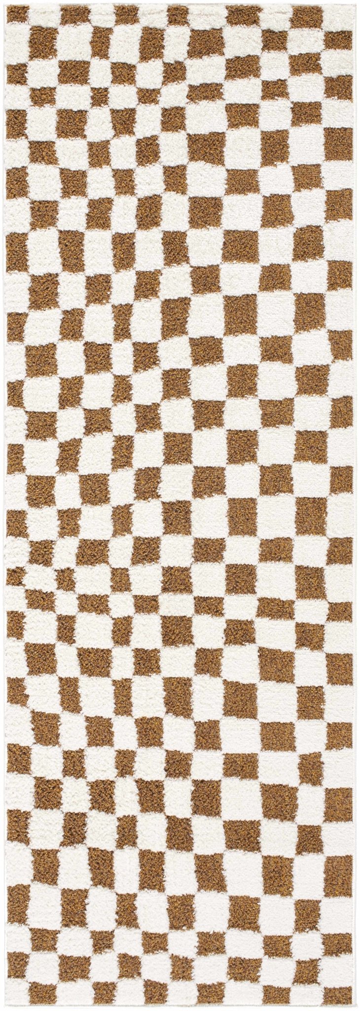Lajos Brown Checkered Shag Rug - MyTuftedRugs.com
