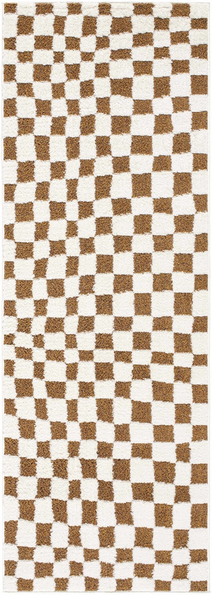 Lajos Brown Checkered Shag Rug - MyTuftedRugs.com
