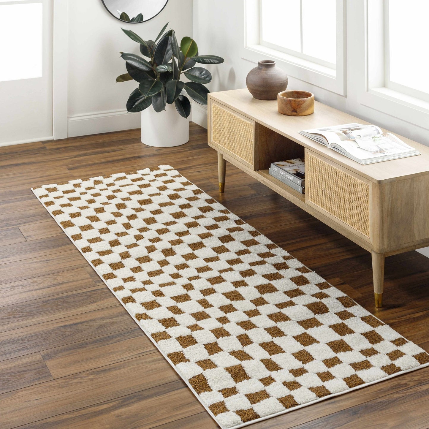 Lajos Brown Checkered Shag Rug - MyTuftedRugs.com