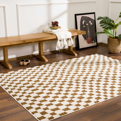 Lajos Brown Checkered Shag Rug - MyTuftedRugs.com