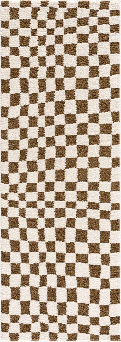Lajos Brown Checkered Shag Rug - MyTuftedRugs.com
